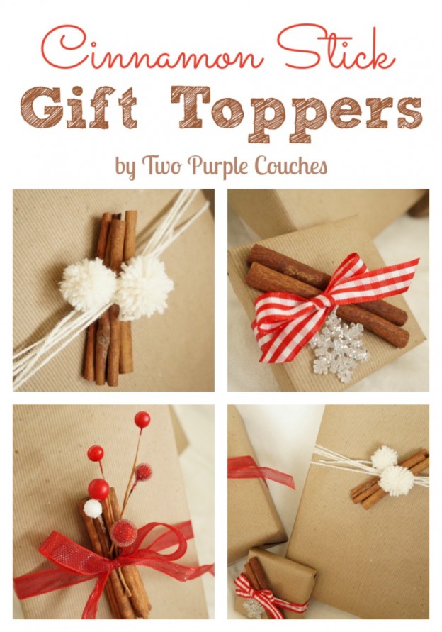 Cinnamon Stick Holiday Gift Toppers via www.twopurplecouches.com