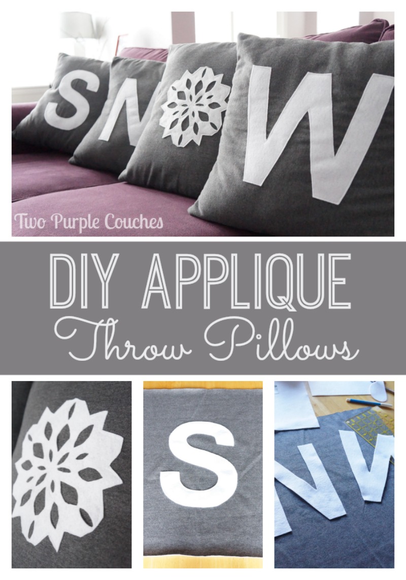 DIY Applique Throw Pillows via www.twopurplecouches.com