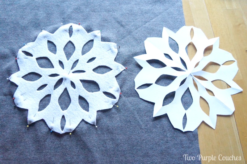 Cut a felt snowflake from a paper snowflake template