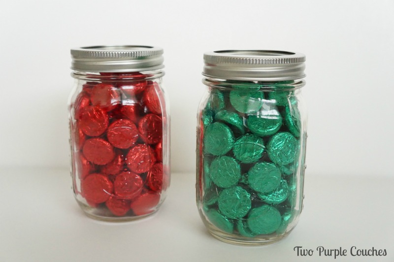 Candy-filled Mason Jar Gifts via www.twopurplecouches.com