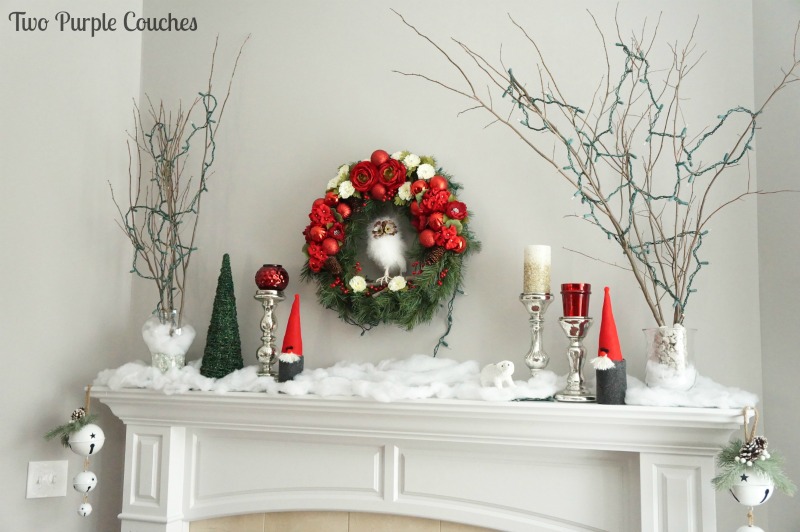 Snowy Christmas Mantel via www.twopurplecouches.com