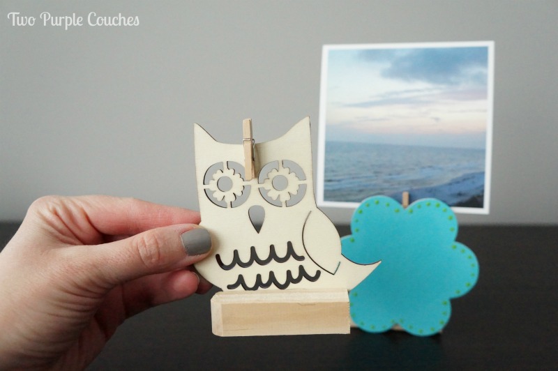 Glue a clothespin and scrap of wood to backs of shapes to create photo holders.  via www.twopurplecouches.com