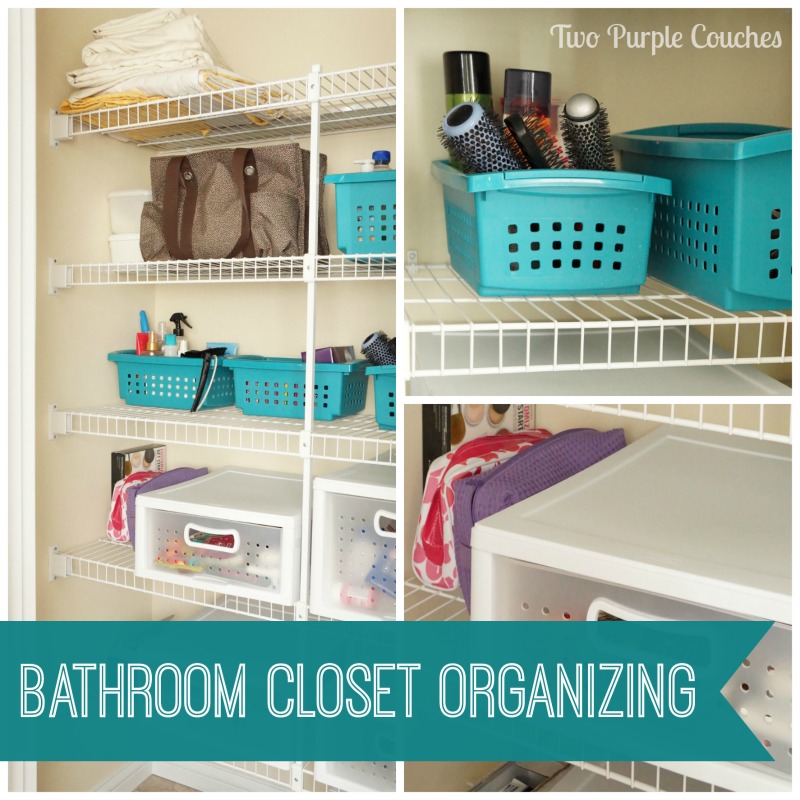 Bathroom Closet Storage: Put A Bin In It - two purple couches