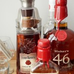 Gather a few bottles of bourbon, or your favorite liquor, to create your own tasting bar. via www.twopurplecouches.com