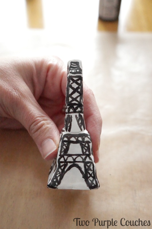DIY Clay Miniature Eiffel Tower via www.twopurplecouches.com