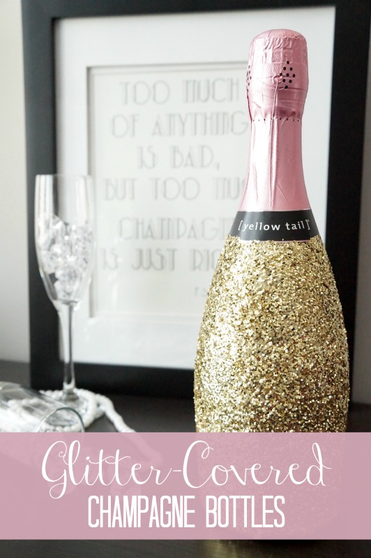 DIY Glitter Covered Champagne Bottles