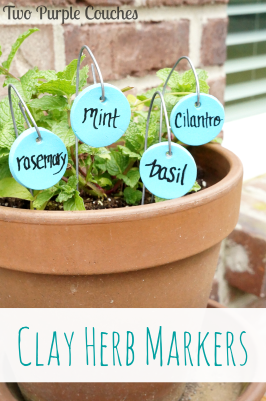 DIY Clay Herb Markers for your summer garden. via www.twopurplecouches.com