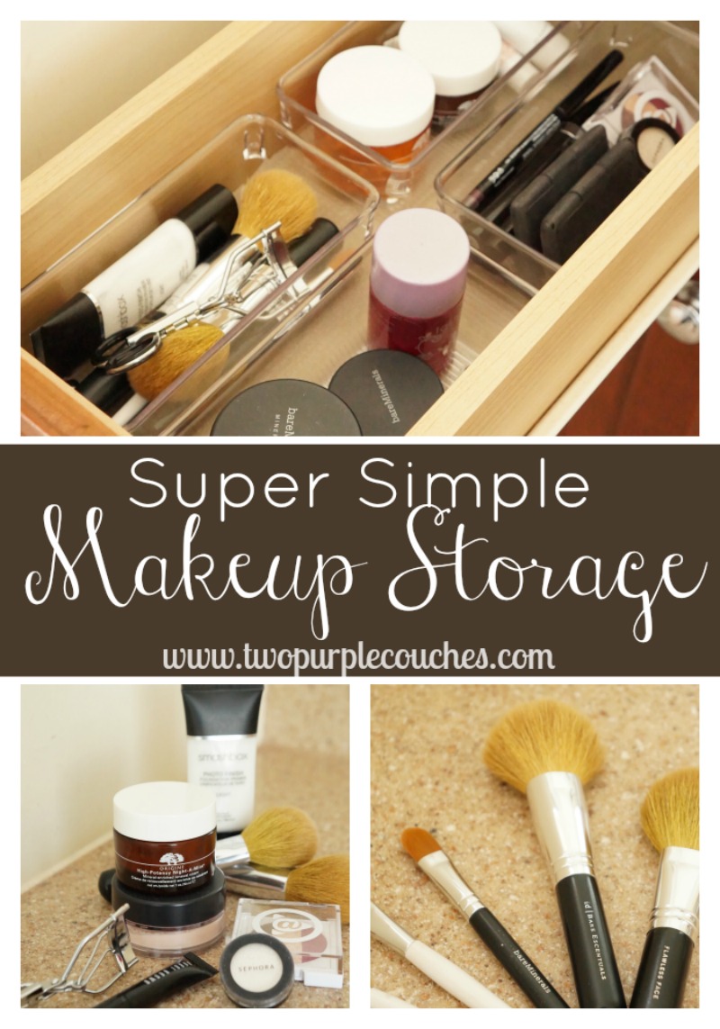 Simple Makeup Storage Solution via www.twopurplecouches.com