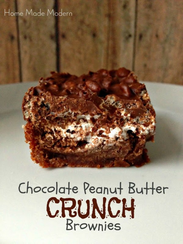 Chocolate Peanut Butter Crunch Brownies from Home Made Modern