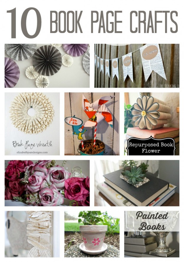 10 Clever Book Page Crafts & Projects via www.twopurplecouches.com