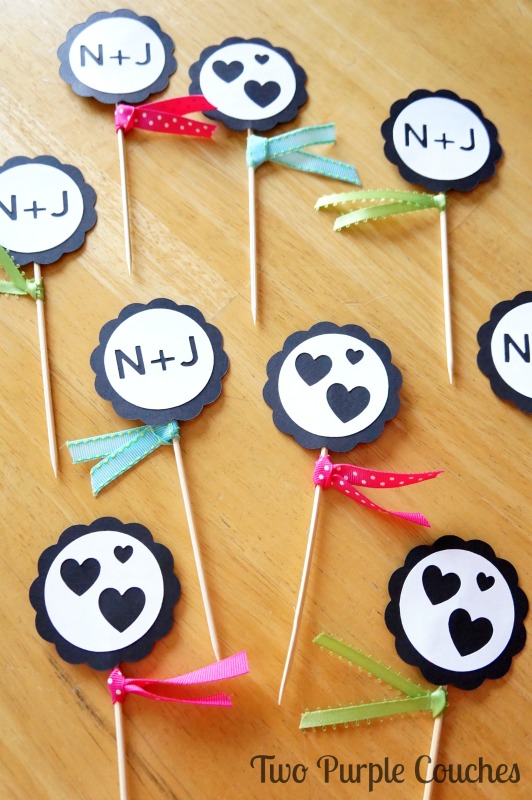 DIY Cupcake Toppers for an Engagement Party. Made with Silhouette Cameo. via www.twopurplecouches.com