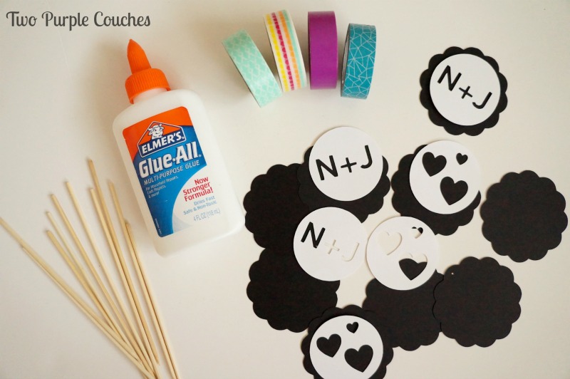 Supplies needed to make your own cupcake toppers. via www.twopurplecouches.com