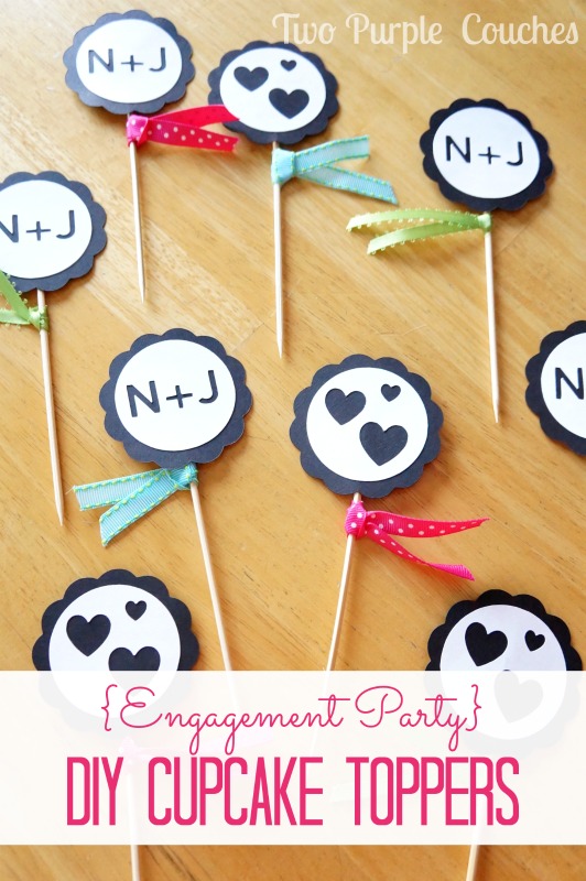 Engagement Party DIY Cupcake Toppers. via www.twopurplecouches.com
