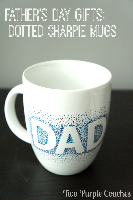 Great gift for Dad for Father's Day! Dotted Sharpie Mugs via www.twopurplecouches.com