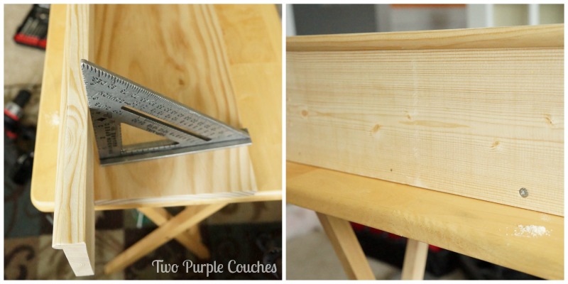 Attaching the shelf top to the back. via www.twopurplecouches.com