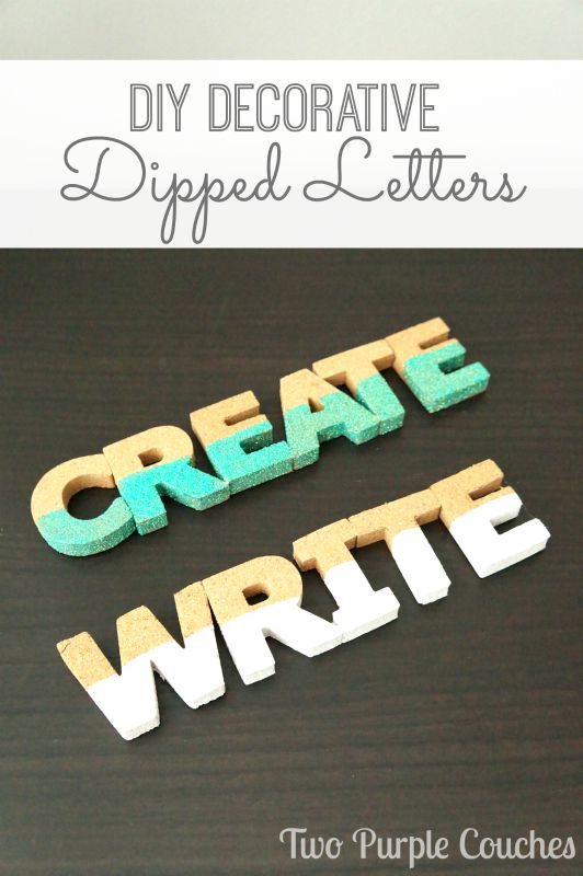 Make your own decorative dipped letters with glitter and paint! via www.twopurplecouches.com