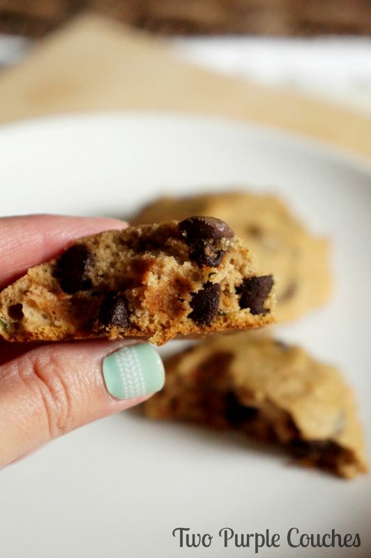 Mmmmm, cookies! These chocolate chip cookies are made with shredded zucchini! via www.twopurplecouches.com