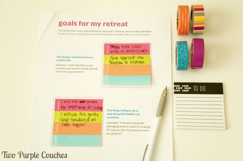 Goals for my Creative Retreat. via www.twopurplecouches.com
