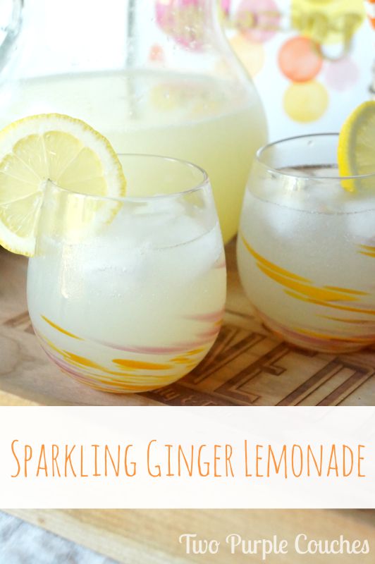 The perfect drink for Summer: Sparkling Ginger Lemonade. via www.twopurplecouches.com