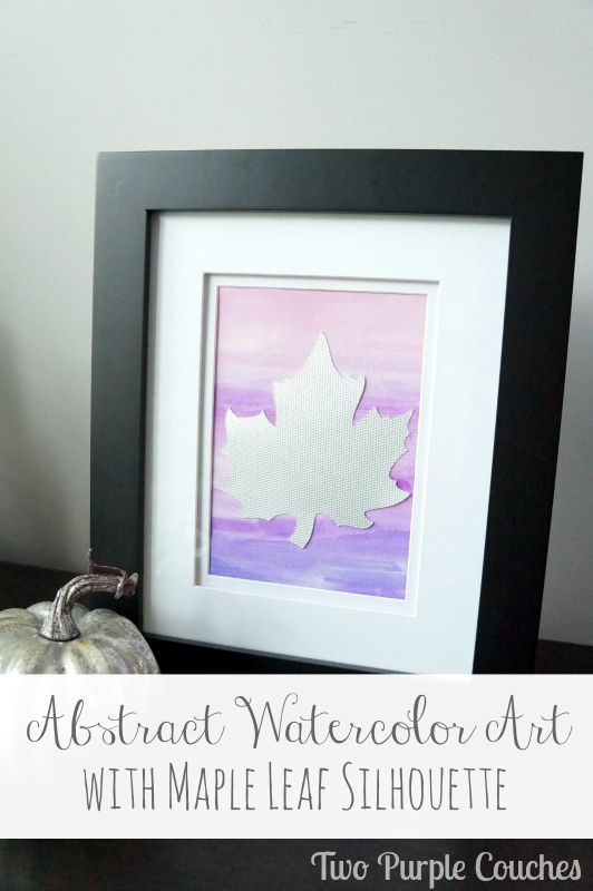 Make This: Abstract Watercolor Art with Maple Leaf Silhouette via www.twopurplecouches.com