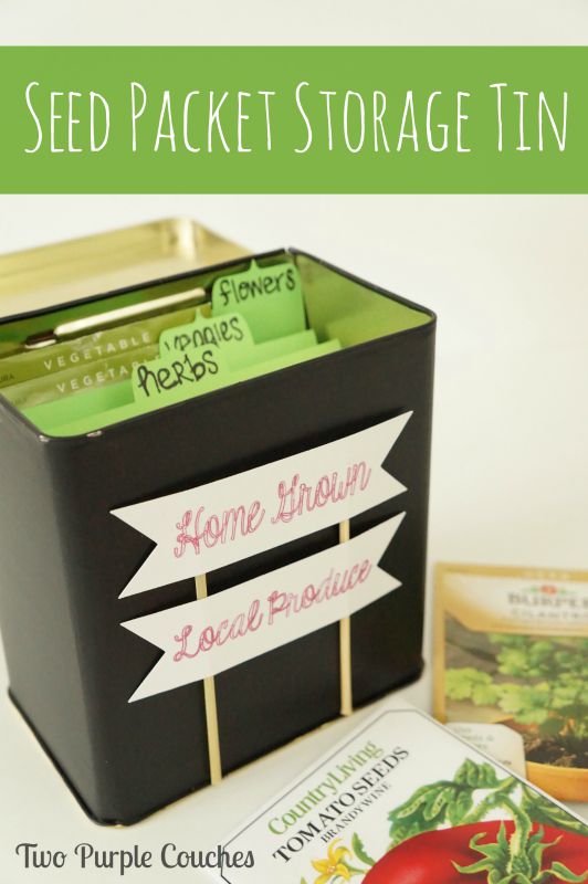 Make this storage tin to keep your herb, vegetable and flower seeds organized. via www.twopurplecouches.com