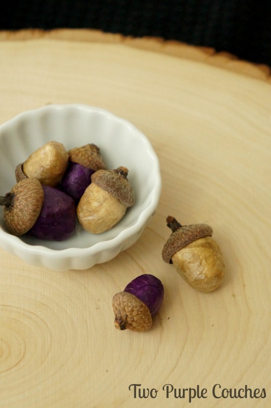 Cute craft idea for Fall! Make your own acorns from clay, then cover with tissue paper! via www.twopurplecouches.com