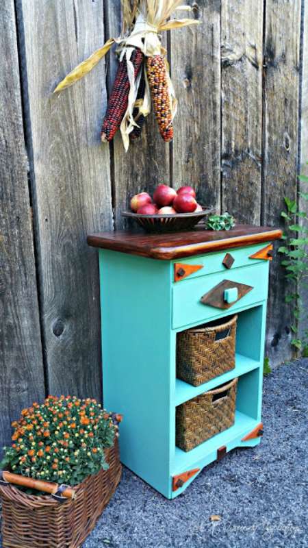 rustic night stand with geometrics