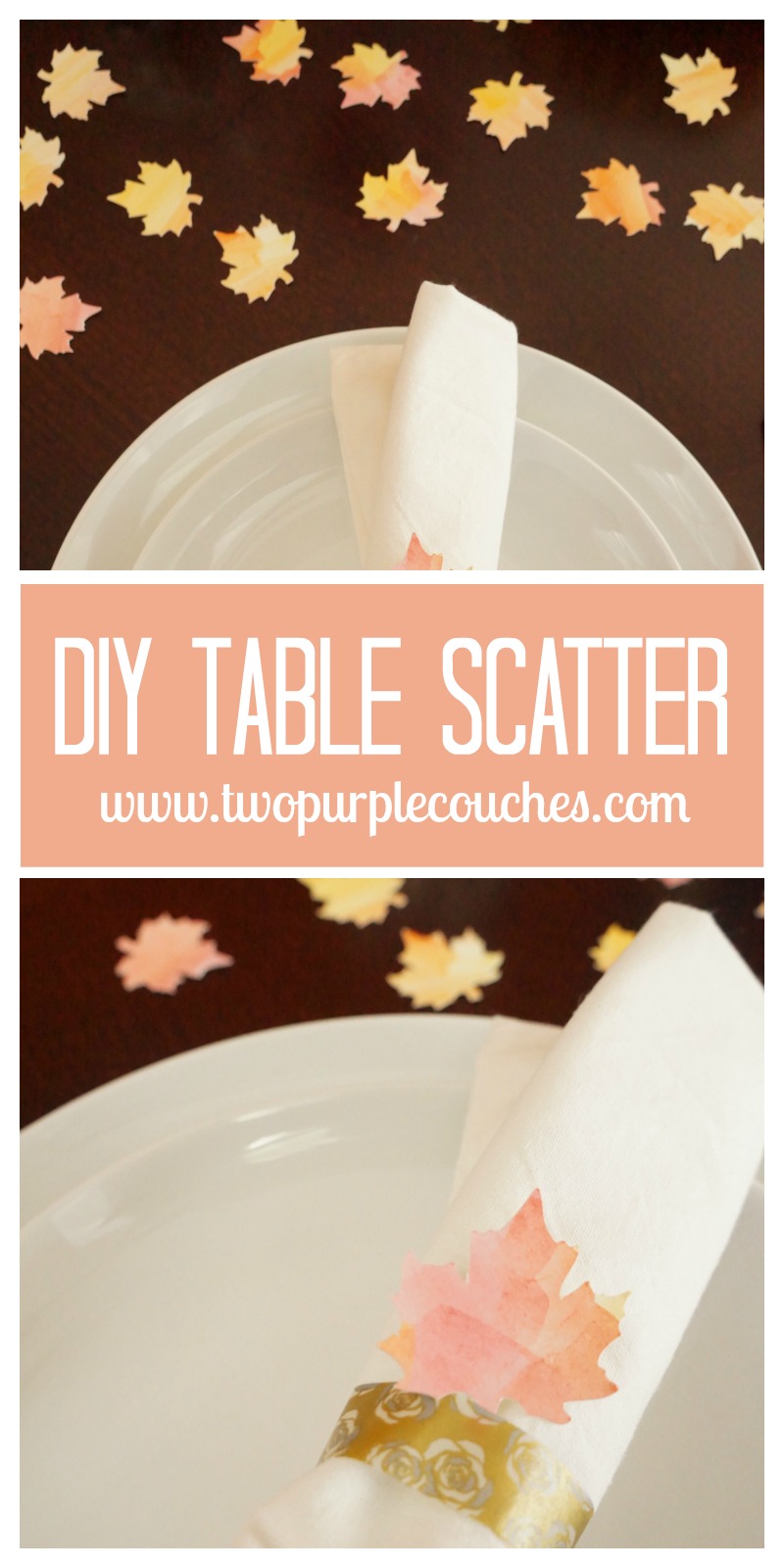 Make your own table scatter from watercolors—perfect for Thanksgiving dinner! via ww.twopurplecouches.com