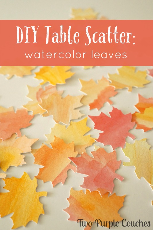 Make your own table scatter from watercolors—this is perfect for Thanksgiving dinner! via ww.twopurplecouches.com