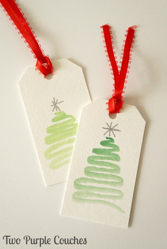 Super cute (and easy!) holiday gift tag idea - paint abstract trees with watercolors!