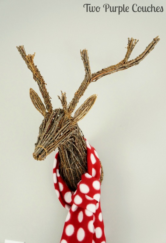 Dress up a rustic grapevine reindeer with a no-sew fleece scarf!