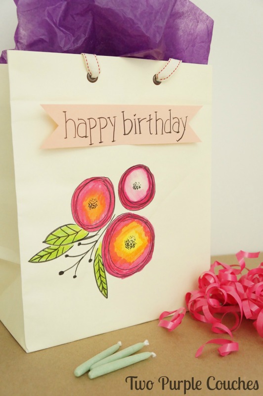 Cute idea to dress up a plain gift bag using hand lettering embellishments