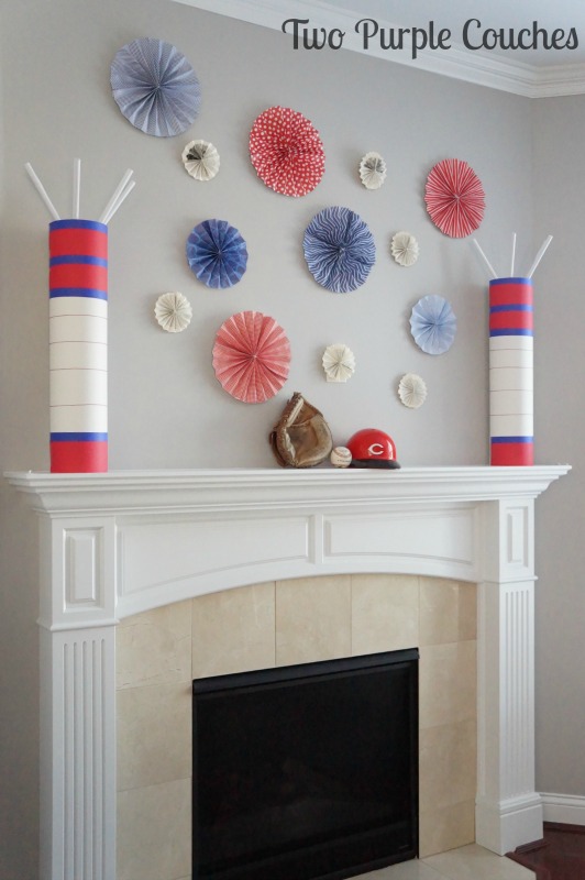 Baseball themed baby shower decorations inspired by the Cincinnati Reds and Great American Ball Park