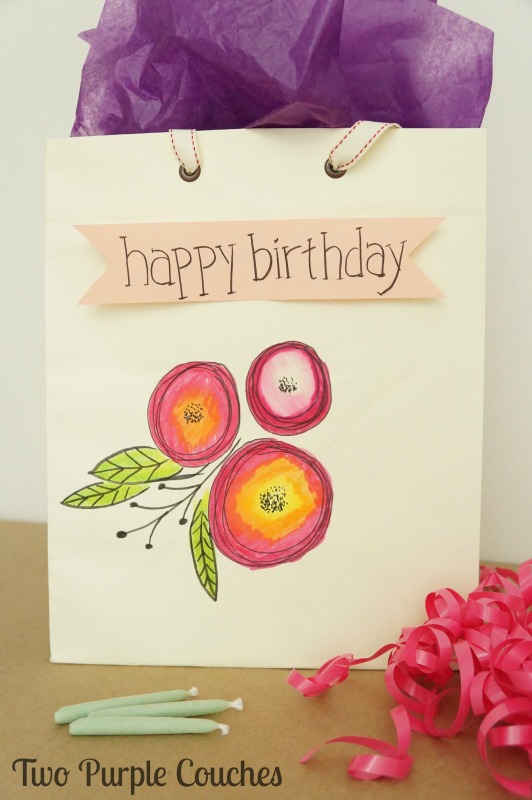 Cute idea to dress up a plain gift bag using hand lettering embellishments
