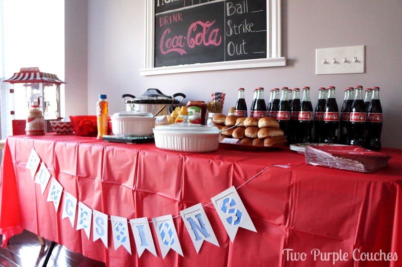 Great idea for a baseball themed shower or party - turn the food table into the "Concessions Stand"