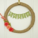 How to make a simple Spring Floral Wreath with burlap, faux flowers and a banner.