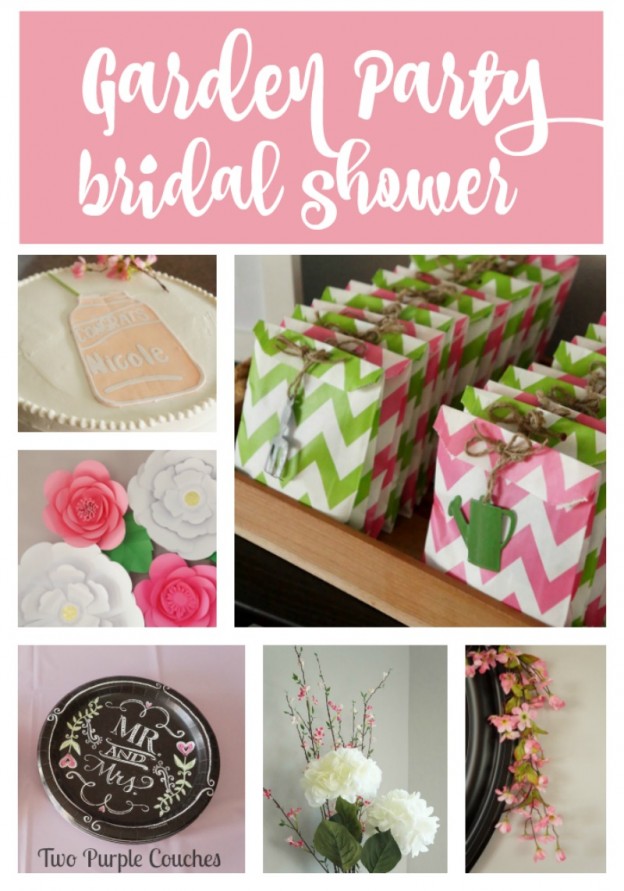 Gorgeous pink and green Garden Party Bridal Shower - see all the details from an incredible paper flower backdrop to adorable garden-inspired shower favors!
