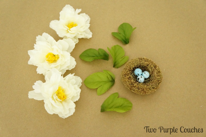 faux flowers and nests for Spring decorating