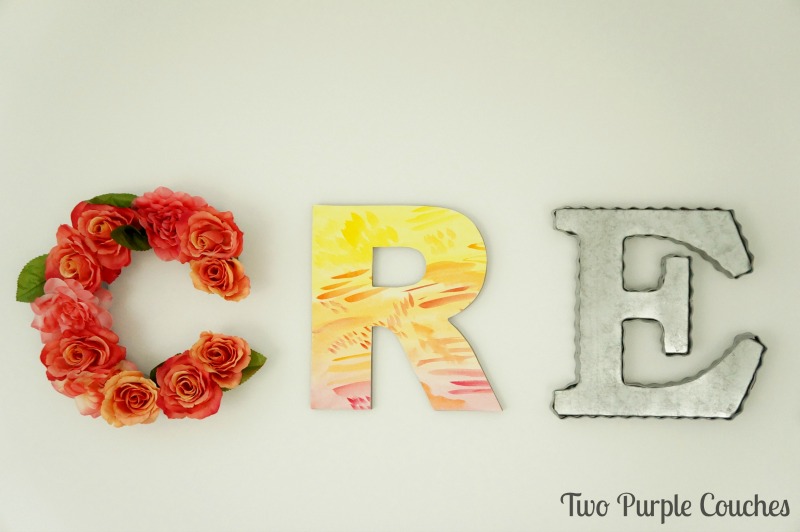 Make your own pretty watercolor letter wall decor following this simple tutorials. These letters and monograms are perfect for a bedroom or home office.