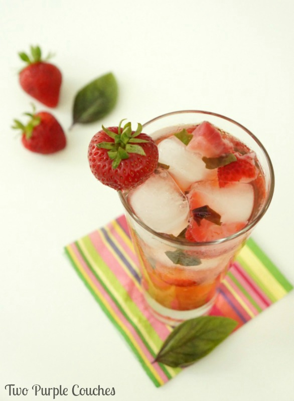Strawberry Basil Sparklers - a light and refreshing summer cocktail made with strawberry vodka, berry-flavored sparkling water and fresh fruit.