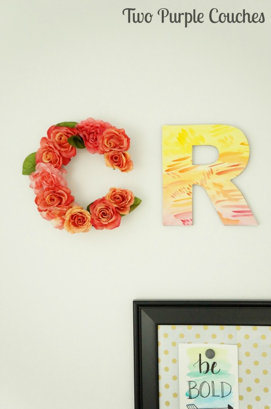 Make your own pretty watercolor letter wall decor following this simple tutorials. These letters and monograms are perfect for a bedroom or home office.