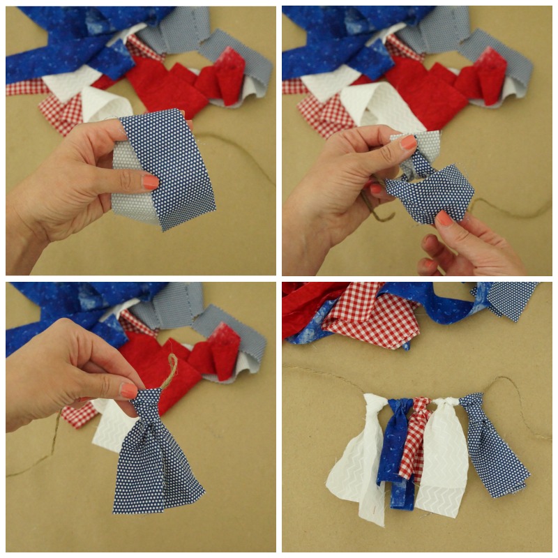 Follow this simple step-by-step tutorial to make your own fabric garland. Use red, white and blue fabrics to add a patriotic touch to your summer decor!