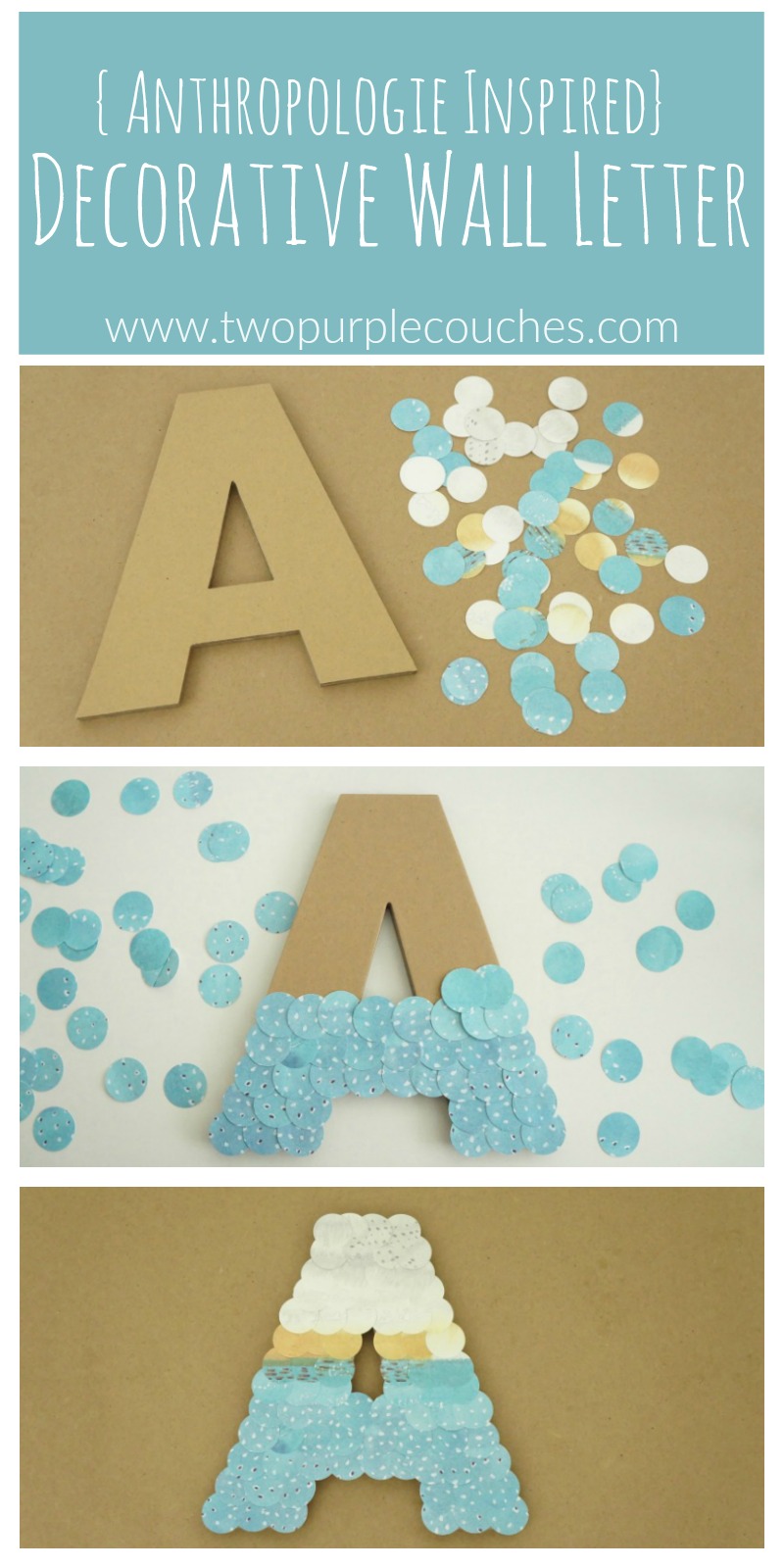 Unique and creative Anthropologie Inspired Wall Letter craft is perfect for home decor or monogram art or decor in a craft room or kid's bedroom. 