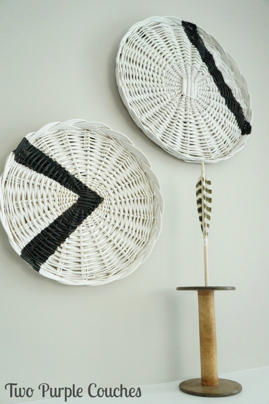 Tribal Painted Wicker Chargers / Transform thrifted wicker plates with paint - this easy DIY idea adds a tribal touch to plain wicker charger plates.