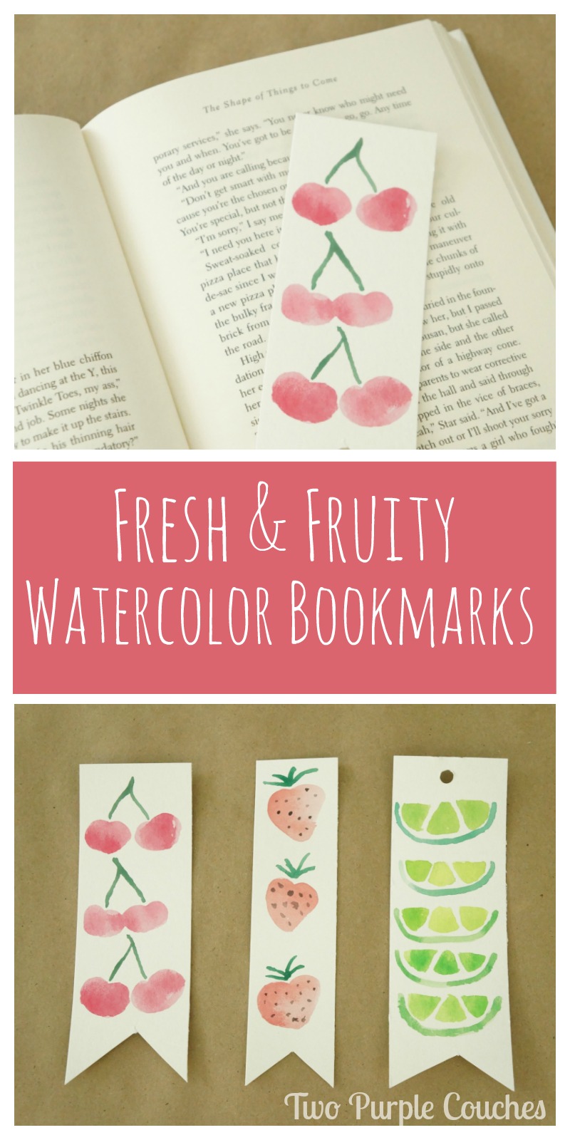 Make your own watercolor bookmarks featuring sweet summer fruits designs like strawberries, limes & cherries. These are so easy to paint yourself! 