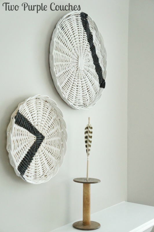 Tribal Painted Wicker Chargers / Transform thrifted wicker plates with paint - this easy DIY idea adds a tribal touch to plain wicker charger plates.