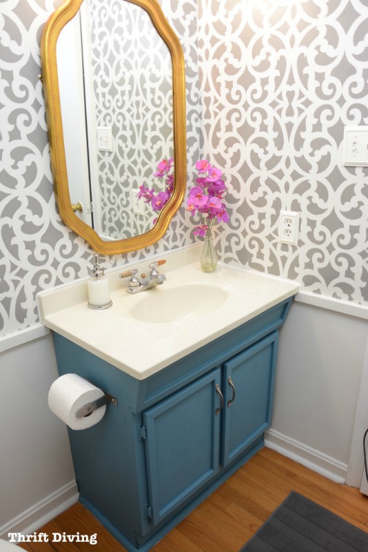 Small-Gray-Bathroom-Makeover-AFTER-Thrift-Diving-blog-683x1024