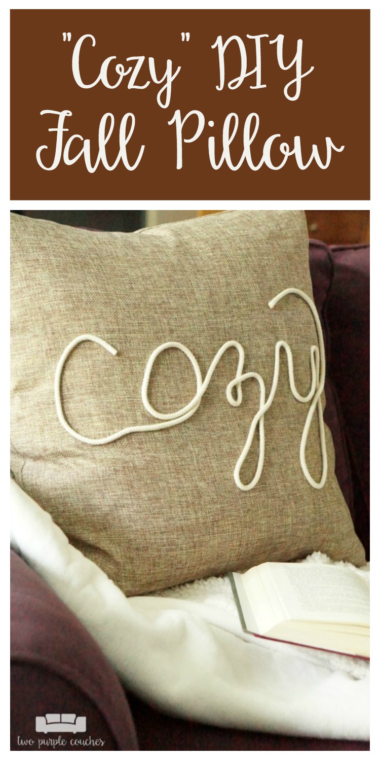 Create your own "cozy" DIY fall pillow cover with this simple technique using rope trim and hot glue! This idea is perfect for fall or winter decorating!
