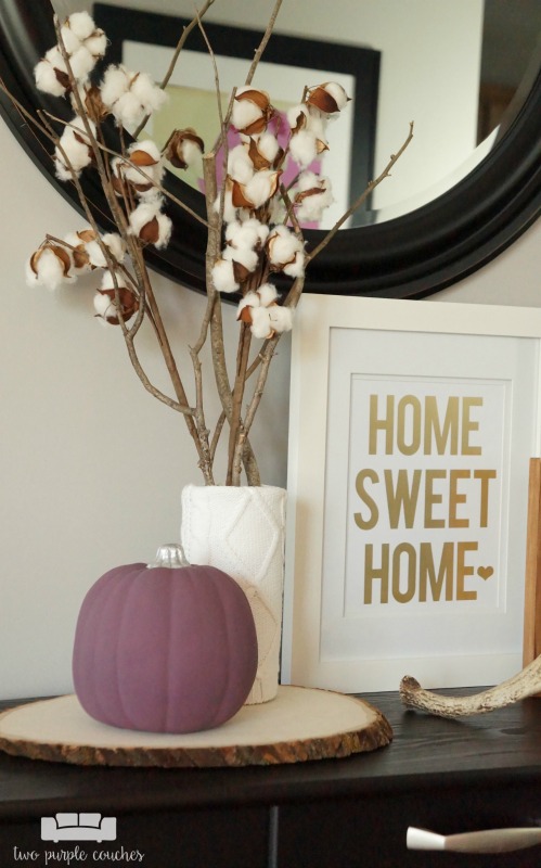 Beautiful, cozy neutral and purple fall home tour is a fresh take on fall decorating. Lots of decor ideas for fall that you can re-create.