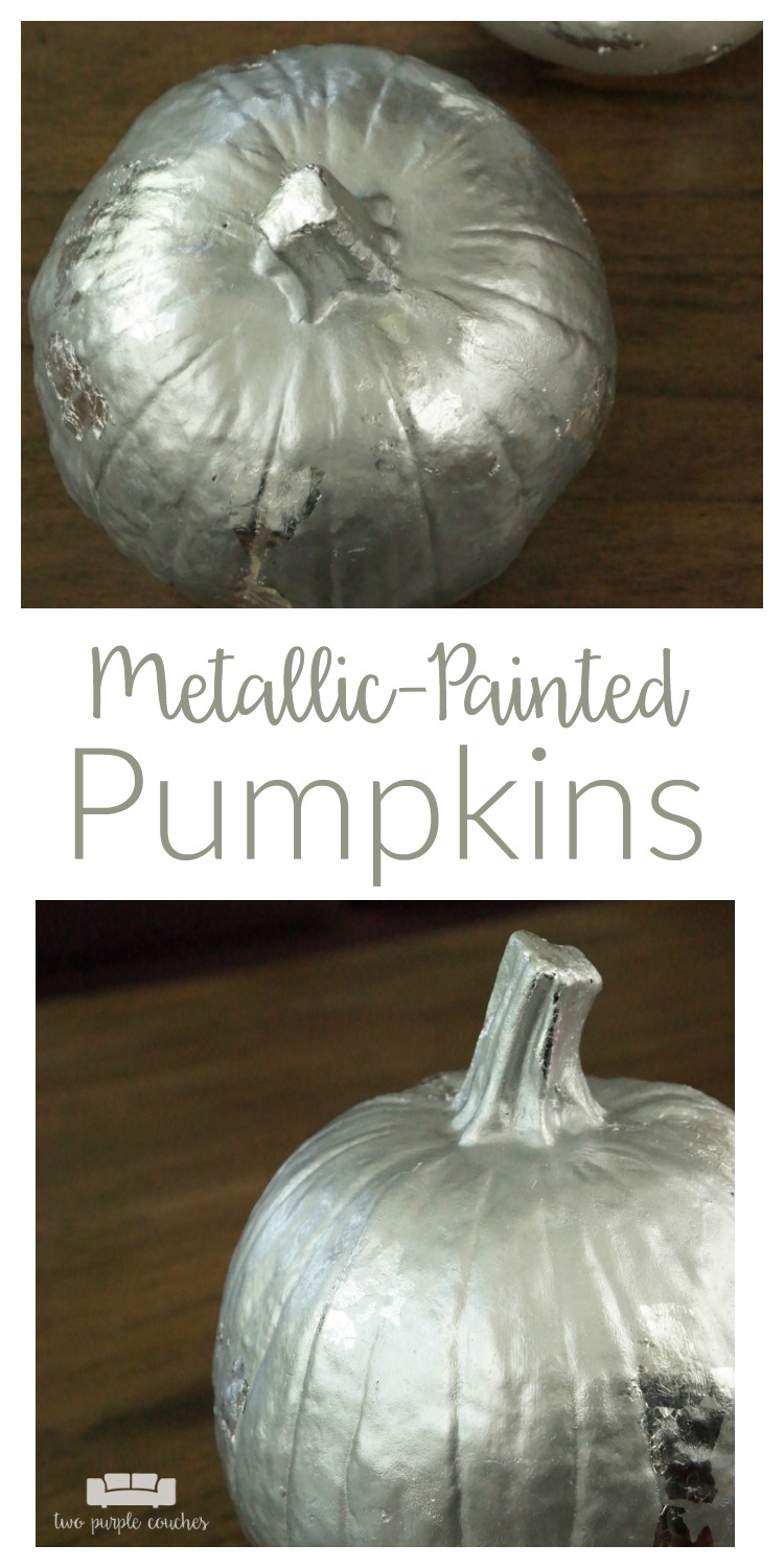 Glam up your fall decorating with metallic painted pumpkins. These are so simple to make yourself. Add extra shimmer and shine with silver gilding.